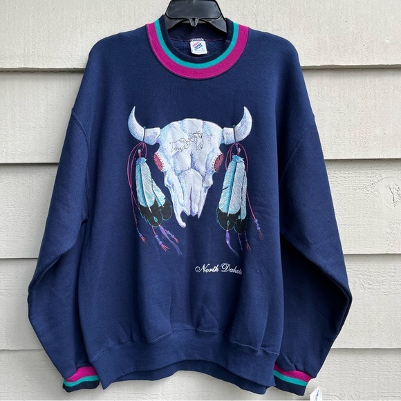 NEW Vintage North Dakota Crewneck Sweatshirt 90s Deadstock Made in USA Sz Large - Picture 1 of 9